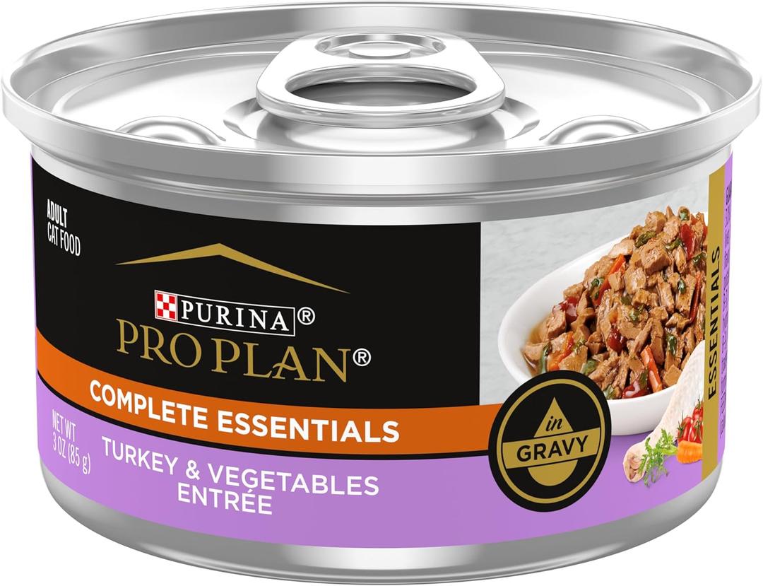 Purina Pro Plan Gravy, High Protein Wet Cat Food, COMPLETE ESSENTIALS Turkey & Vegetable Entree - (Pack of 24) 3 oz. Pull-Top Cans, BB Date: 11/2027