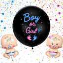 BLOOMWIN Black Gender Reveal Balloons 36 inch with Heart Confetti, Baby Boy and Girl Large Foil Balloons, Boy or Girl Gender Reveal Decorations Kit Baby Shower Pink and Blue (Black 1pc)
