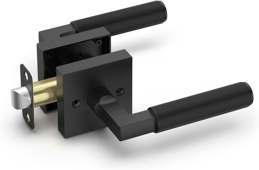 Asidrama 1 Pack Black Passage Door Handles, Door Lever with Door Knobs Indoor for Bedroom or Bathroom, Heavy Duty Door Handles Interior with Locks for Left Right Sided Doors 098