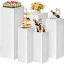 Square Stands for Party, 5Pcs Metal Pleated Pedestal Stand Heavy Duty White Cake Cilindros Para Fiestas Parties Round Display Flower Plant Stand for Wedding Birthday Party Decor