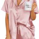 Ekouaer Womens Satin Pajamas Set Button Down 2 Piece Silk Pjs Shorts Set Ruffle Lingerie Notch Collar Sleepwear, M