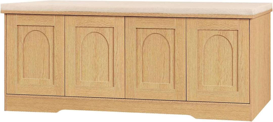 Shoe Storage Bench with Cushion, Door, Natural 47.2" LX17.7 H
Entryway Bench, 2-Tier Cabinet Bench, Widened Cubby, Fully Adjustable Shelves for Boots, Easy Assembly, Farmhouse, Bedroom