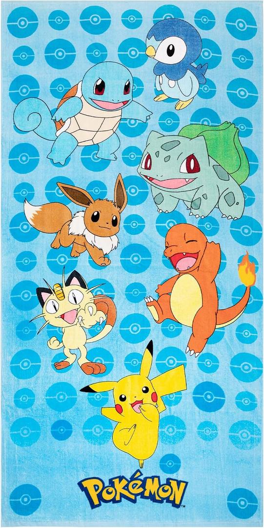 Franco Kids Super Soft Cotton Beach Towel, 58 in x 28 in, Pokemon