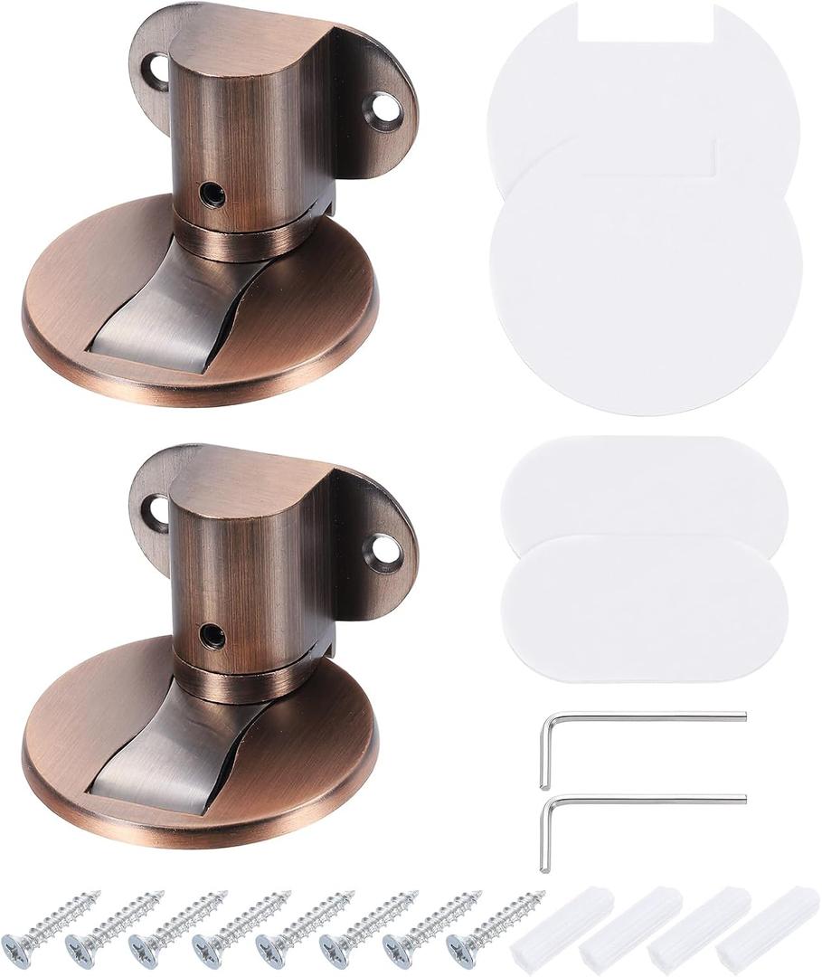 uxcell 2Pcs Magnetic Door Stopper, Silent Magnetic Floor Door Stop, Adjustable Floor Door Catch with Adhesive Tape and Screws Shock Absorbing for Bedroom Office Bathroom, Red Bronze