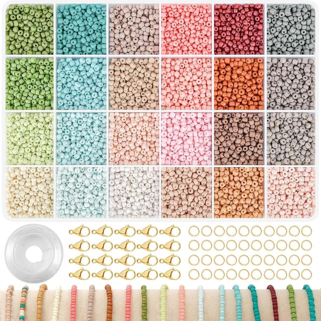 TEXGIZRLY 3mm Glass Seed Beads for Jewelry Making, Friendship Bracelet Making Kit for Girls Adults, 24 Colors Bead Bracelet Kit for DIY Crafts Gifts (3MM-A)