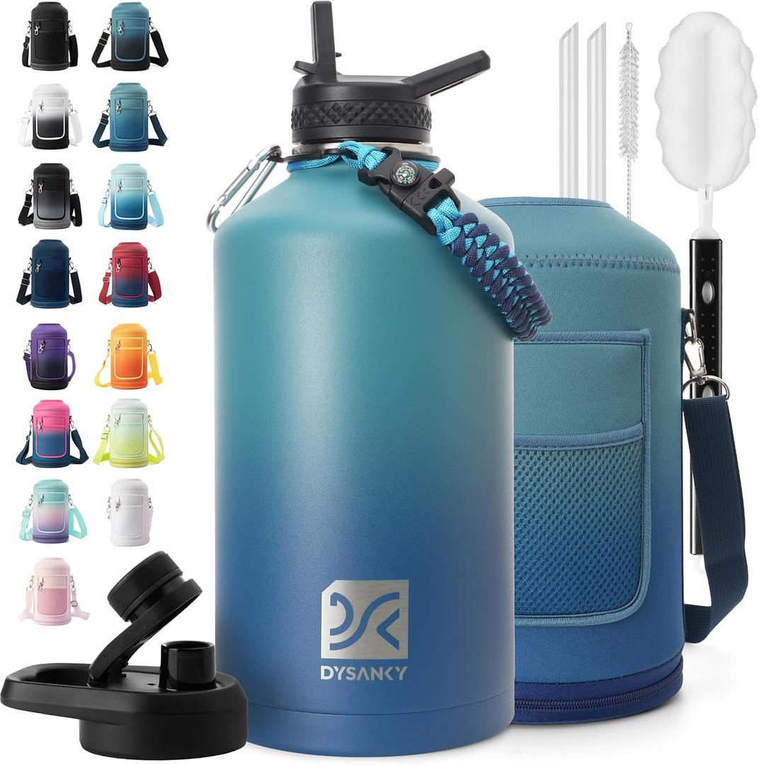 DYSANKY 1 Gallon Insulated Water Bottle w/Straw & Portable Carrier Bag
Thickened Stainless Steel Large 128oz Metal Water Jug - Includes Spout Lid & Handle Strap, BPA-Free, Perfect for Outdoor