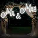 Mr and Mrs Neon Sign for Wedding 57.09 x 15.75 Inch Neon Light LED Backdrop Wall Decor USB Wedding Reception Decoration Gifts for Anniversary Engagement Banquet(Cold White)