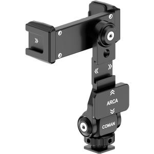 COMAN Metal Phone Tripod Mount - Holder Stand with 3 Cold Shoes & Arca Port, Universal Smartphone Mount Adapter, 360 Rotates Adjustable Cell Phone Clip Clamp Holder Fits iPhone 15 Pro Max Galaxy S24