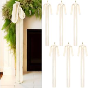 Janinka 6 Pcs Beige Velvet Christmas Swag Bow 31.5 x 23.6 inch Large Neutral Cream Christmas Ornament Vintage Rustic Velvet Staircase Wreath Bows Xmas Tree Topper Bows Large Bow for Outdoor