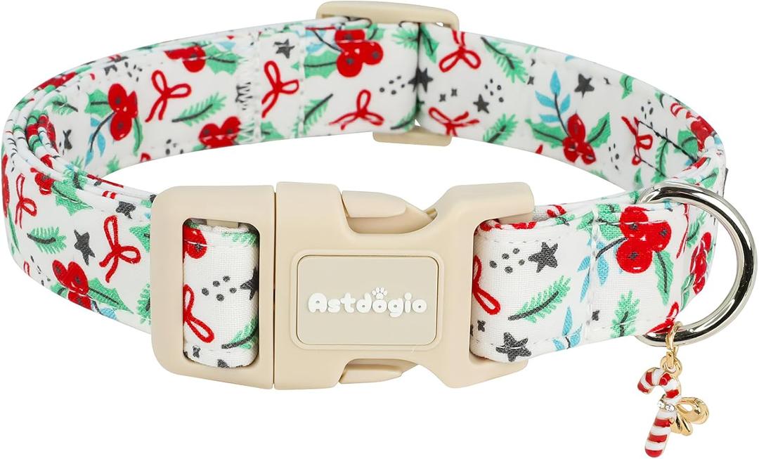 Christmas Dog Collar Small Dog Collars, Winter Dog Collar with Red Berry Pattern, Adjustable Dog Christmas Collar for Girl Boy Dogs, Cute Holiday Collar for Dogs-S