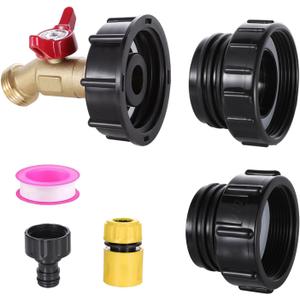 275-330 Gallon IBC Tote Hose Adapter, IBC Tote Adapter, Lead-Free Brass Faucet with 3 Sizes of IBC Tote Fittings, 2.44 Fine, 2 Fine and 2 Coarse, IBC Tote to Garden Hose Adapter