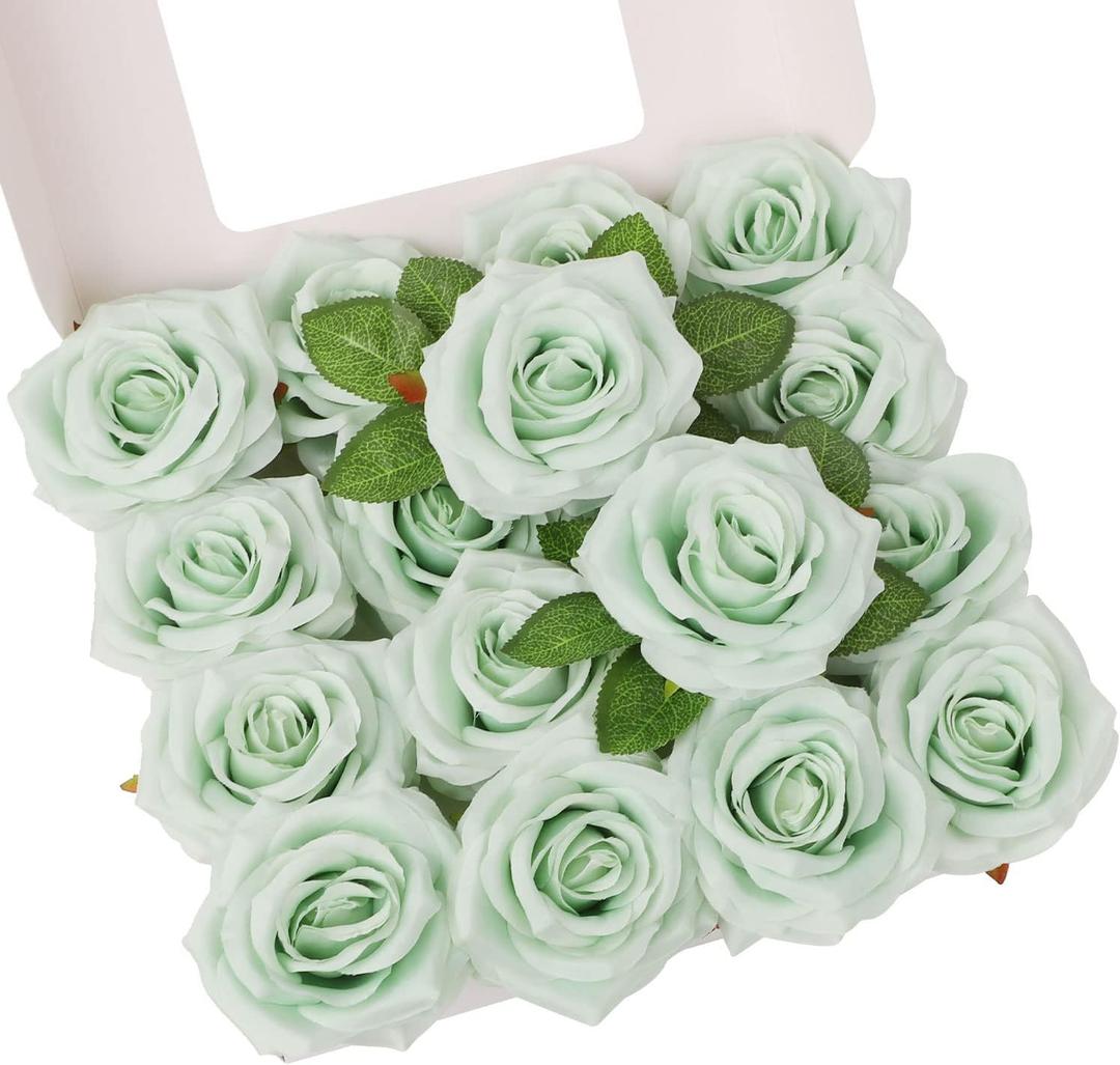 Roses Artificial Flowers Artificial Roses Fake Rose Silk Rose Fake Flowers with Stems for DIY Wedding Bouquets Party Tables Centerpieces Floral Arrangements (16, Sage Green)