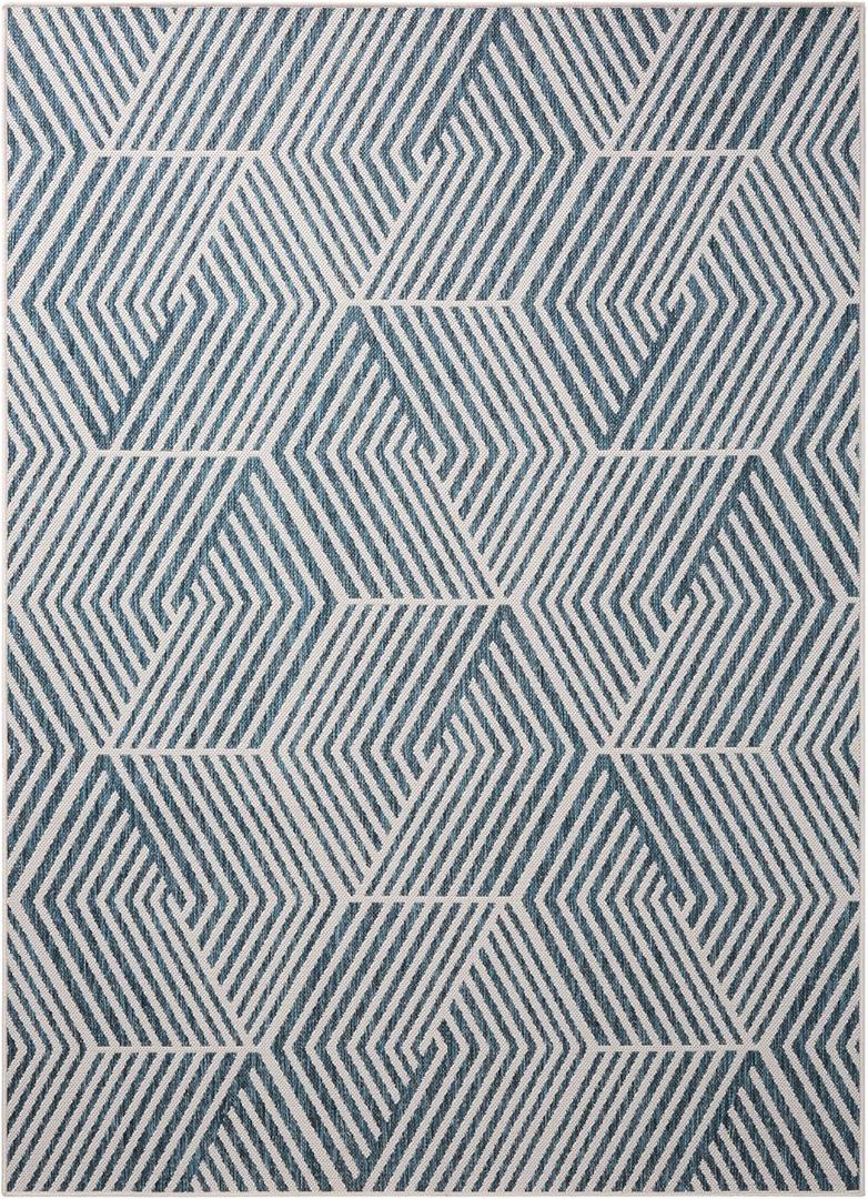 Nicole Miller New York Patio Country Ombre Geo Indoor Outdoor Area Rug, UV Fade Resistant, Low Pile, Navy Blue/Cream, 7'9"x10'2"