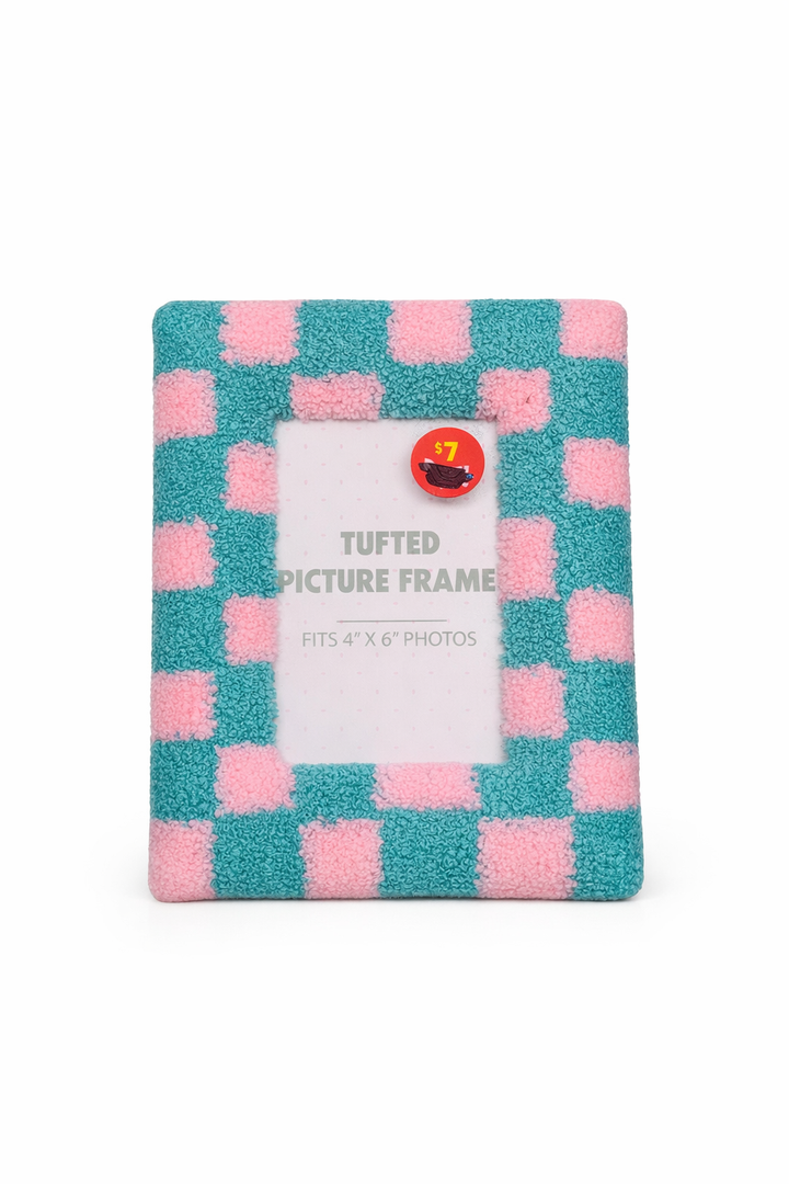 Tufted Picture Frame  Fits 4"×6" Photos Checkeredboard Pattern