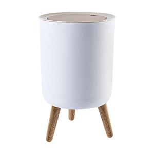 Nordic Style Trash Can (1-Pack) - Push Top Trash Can with Lid - 14.3" x 8.7" White Top Spring Waste Basket - Modern Garbage Can - Round Trash Bin w/ Legs - Kitchen/Bathroom Trash Can I 1.8 Gallon - 7L