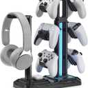 KDD RGB Multi-Controller Holder with 9 Light Modes - Rotatable Universal Headphone Hanger - Controller Stand with 6 Detachable Hooks for Desktop Gamer Accessories