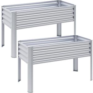 2Pcs Galvanized Raised Garden Bed with Legs, 482432in Large Metal Elevated Raised Planter Box with Drainage Holes for Backyard, Patio, Balcony, 400lb Capacity,Sliver