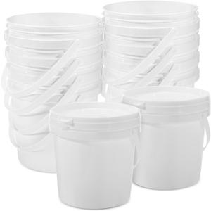 10 Pack 1.4 Quarts White Plastic Buckets with Lids and Handles Compact Portable Containers for Organizing Dry Food, Paint, Camping Gear, Fishing Accessories