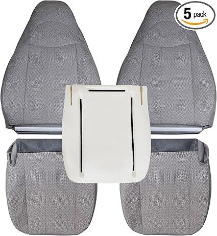 NLQR 5-Piece #93G Pewter Gray Cloth Front Seat Covers and Driver Foam Cushion Replacement Fit for Chevy Express GMC Savana 1500 2500 3500 Van 2003-2014