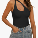 REORIA Butsmooth® Women's Trendy Sexy Plunge One Shoulder Sleeveless V Backless Going Out Tank Bodysuits Tops, Size S