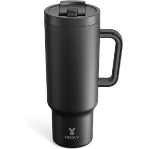 Meoky 40 oz Tumbler with Handle and Flip Straw, 100% Leakproof Tumbler with Lid and Straw, Stainless Steel Insulated Cup, Cupholder Friendly, Keeps Cold for 34 Hours (Night)