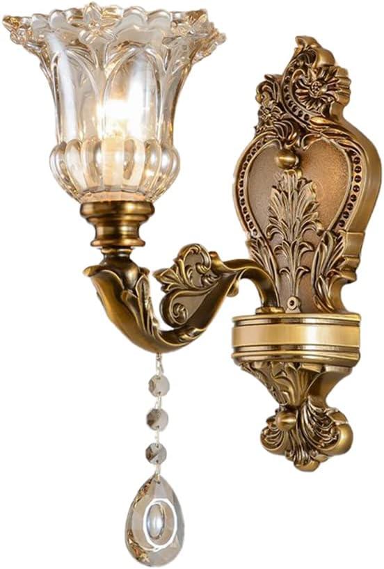 Matte Brass Vintage Wall Mount Lamp OTTOSON Antique Floral Wall Sconce Light 1 Lights with Beveled Crystal Shade for Living Room Bedroom Corridor