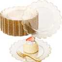 LIYH 200Pcs Gold Glitter Dessert Scalloped Plates and Forks- Disposable Heavyduty Combo Plastic Plates Dishes Included 100 Dessert Plate 100 Gold Forks for Weddings Party Birthday