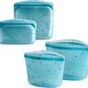Stasher Premium Silicone Reusable Food Storage Bags, 4-Pack, Sea Spray, Multi-Use Food Storage Bags, Lunch Bag, Travel Containers, BPA Free, Leak-free, Dishwasher-Safe, Eco-friendly
