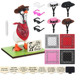 24 Pcs Magnetic Goose Key Holder Cute Resin Goose Statue with Cowboy Hats Bandanas Writable Interchangeable Signs Chalk for New Apartment Housewarming Gifts Office Table Desk Home Decor