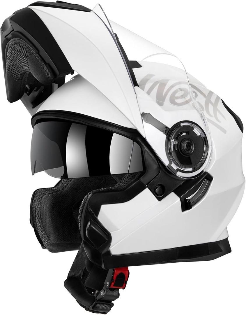 Westt Motorcycle Modular Helmets - Full Face Motorcycle Helmet with Flip up Dual Visor, DOT Approved, Men Women Helmet for Motorbike Street Bikes ATV (L (23.23-23.62 in), White)