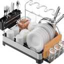 Dish Drying Rack for Kitchen Counter, 304 Stainless Steel Dish Rack, Multi-Function Dish Drainer with Wine Glass Holder, Large Dish Strainer with Cup Holder, Cutlery Holder, Large Size