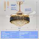 42" Bluetooth Ceiling Fan with Speaker, RGB-LED Dimmable Light 6 Speeds Reversible Blades Modern Fandelier Chandelier with Remote APP Control Memory Timer Function for Bedroom Gold