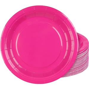 Breroa 72 Pieces 9 Inch Hot Pink Paper Plates Disposable Heavy Duty Paper Plates Decorative Dinner Dessert Plate Bulk for Parties, Holidays, Picnics