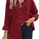 Zilcremo Women Denim Shirt Chambray Collared Jean Shirts Long Sleeve Pocket Button Down Blouses (Small)