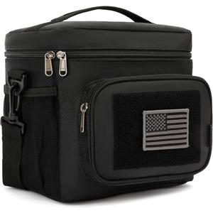 FlowFly Tactical Lunch Bag Large Insulated Lunch Box Cooler Tote for Men, Women with MOLLE/PALS Webbing (Black) (Medium)