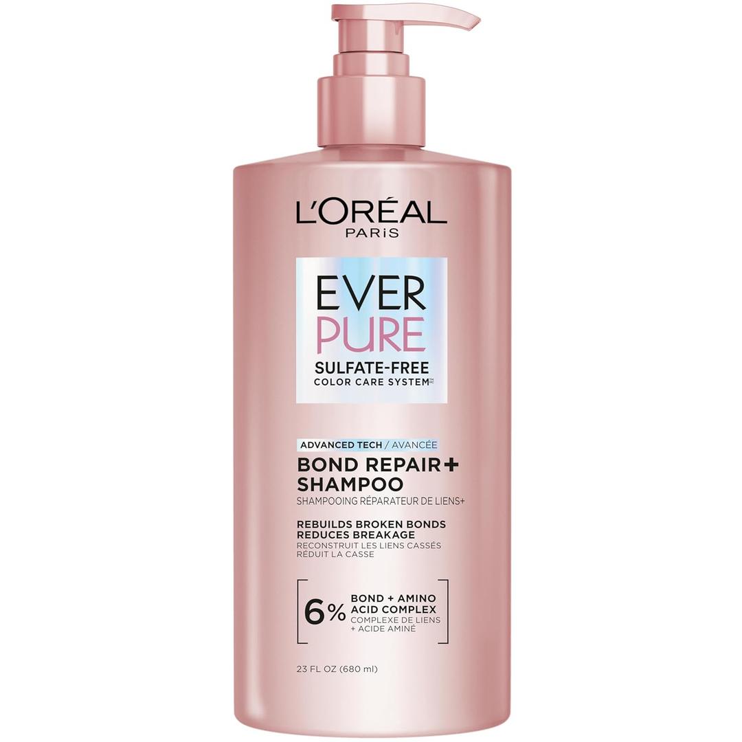L'Oreal Paris Sulfate Free Bond Repair+ Shampoo, Hair Shampoo with Amino Acid Complex, Strengthens and Repairs Damaged or Color Treated Hair, EverPure, 23 Fl Oz