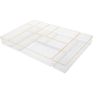 Martha Stewart Kerry Plastic Stackable Office Desk Drawer Organizers, Set of 8, with Gold Trim
