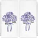 CIOJUNE Coquette Purple Hydrangea Floral Hand Towels for Bathroom Spa Gym, Preppy Aesthetic Floral Kitchen Towels, Rustic Hydrangea Flower Dish Tea Towels for Kitchen Decor, 16x24 Inch Set of 2