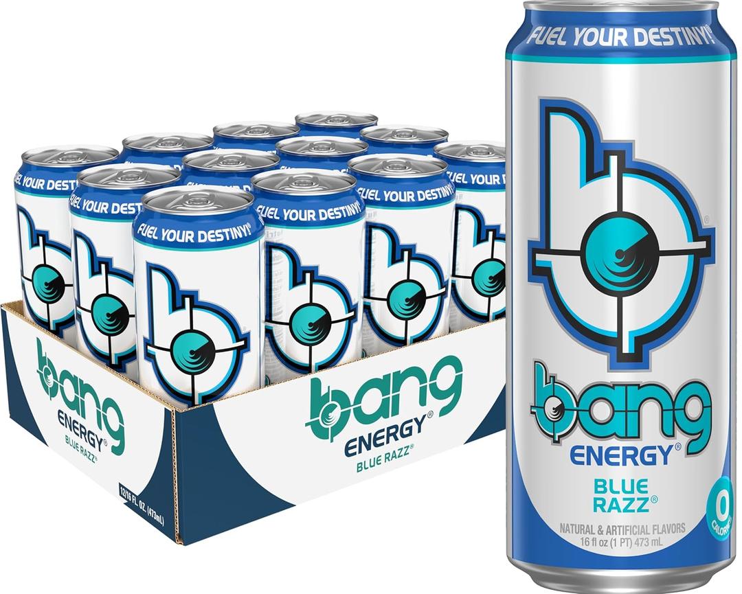 Bang Energy Blue Razz, Sugar-Free Energy Drink, 16-Ounce (Pack of 12), BB 05/28/2026