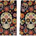 Artoid Mode Flower Sugar Skull Day of The Dead Kitchen Towels Dish Towels, 18x26 Inch Farmhouse Halloween Mexican Decor Hand Towels Set of 2