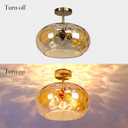 Brass Gold Semi Flush Mount Ceiling Fixture Large Hammered Glass Shade Modern Close to Ceiling Light 14" Art Lampshade for Hallway Foyer Bedroom (Amber Glass Shade, 14 Inches)