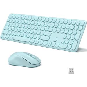 Wireless Keyboard and Mouse Combo, 110 Round Quiet Keys, Adjustable Optical Mouse, Share 1xUSB Receiver, Power Switch, for Windows Mac(Blue)
