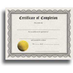 Certificate of Completion Certificate Paper with Embossed Gold Foil Seals - 30 Pack - Parchment Award Certificates for Students, Teachers, Employees - 8.5" x 11" Inkjet/Laser Printable