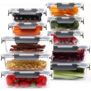 Skroam 10 Pack Glass Meal Prep Containers, 22 OZ Glass Airtight Food Storage Containers with Lids, Pantry Kitchen Storage Containers for Lunch, Food Storage, Meal Prep, Lunch Bento Boxes