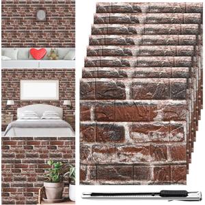 Tinlade 30 Pcs 28.81 Sq ft 3D Wall Panels Peel and Stick Foam Brick Wallpaper Printable Faux Brick Wall Panels Decorative Self Adhesive Tiles Waterproof(Red Brick)