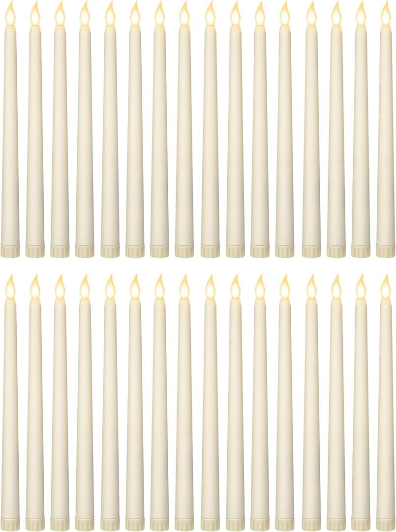 Treela 36 Pieces Flameless Taper Candles Flickering Faux LED Battery Operated Electric Fake Candles for Christmas Halloween Birthday Wedding Party(Ivory White,0.8x11 Inches,Smooth)