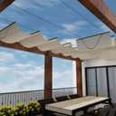 Windscreen4less 4' x 12' Retractable Sun Shade Canopy Cover Sliding Wave Shade Sail for Pergola Patio Deck Yard Gazebo Outdoor (Beige)