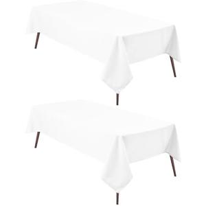 Hiasan 2 Pieces White Rectangle Tablecloth - Waterproof and Spillproof Restaurant Washable Polyester Table Cloth for Dining Room, 52 x 70 Inch