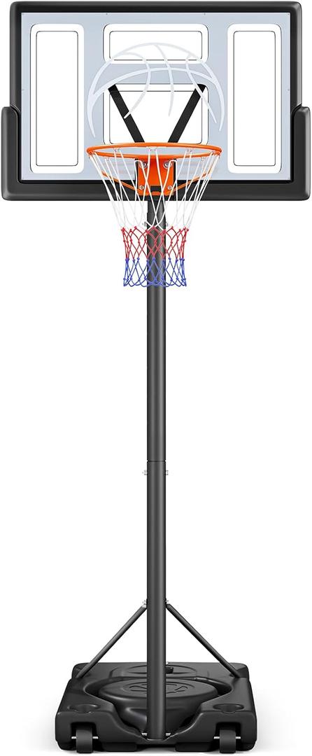 Yohood Basketball Hoop Outdoor 10ft Adjustable, Portable Basketball Hoop Goal System for Kids Youth and Adults in Backyard/Driveway/Indoor, 44 Inch Shatterproof Backboard and Larger Base