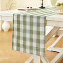 Laolitou Spring Green Checkered Table Runner, Cotton Linen Gingham Table Runners, Classic Buffalo Plaid Farmhouse Table Decor, 13x72 Inches